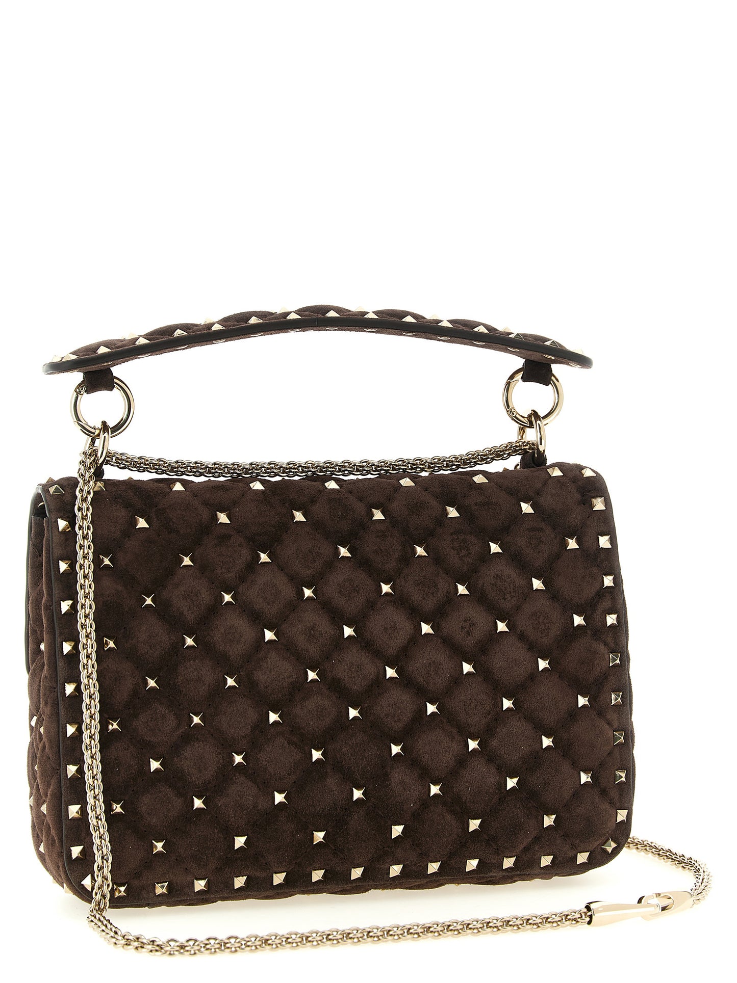 2-in-1 Shoulder & Crossbody Handbag by Valentino Garavani for women in suede calfskin leather brown features a transformative sophistication silhouette, showcasing a secure zipper, ample , and versatile crossbody-strap, shoulder-strap & handle for a transformative sophistication look.