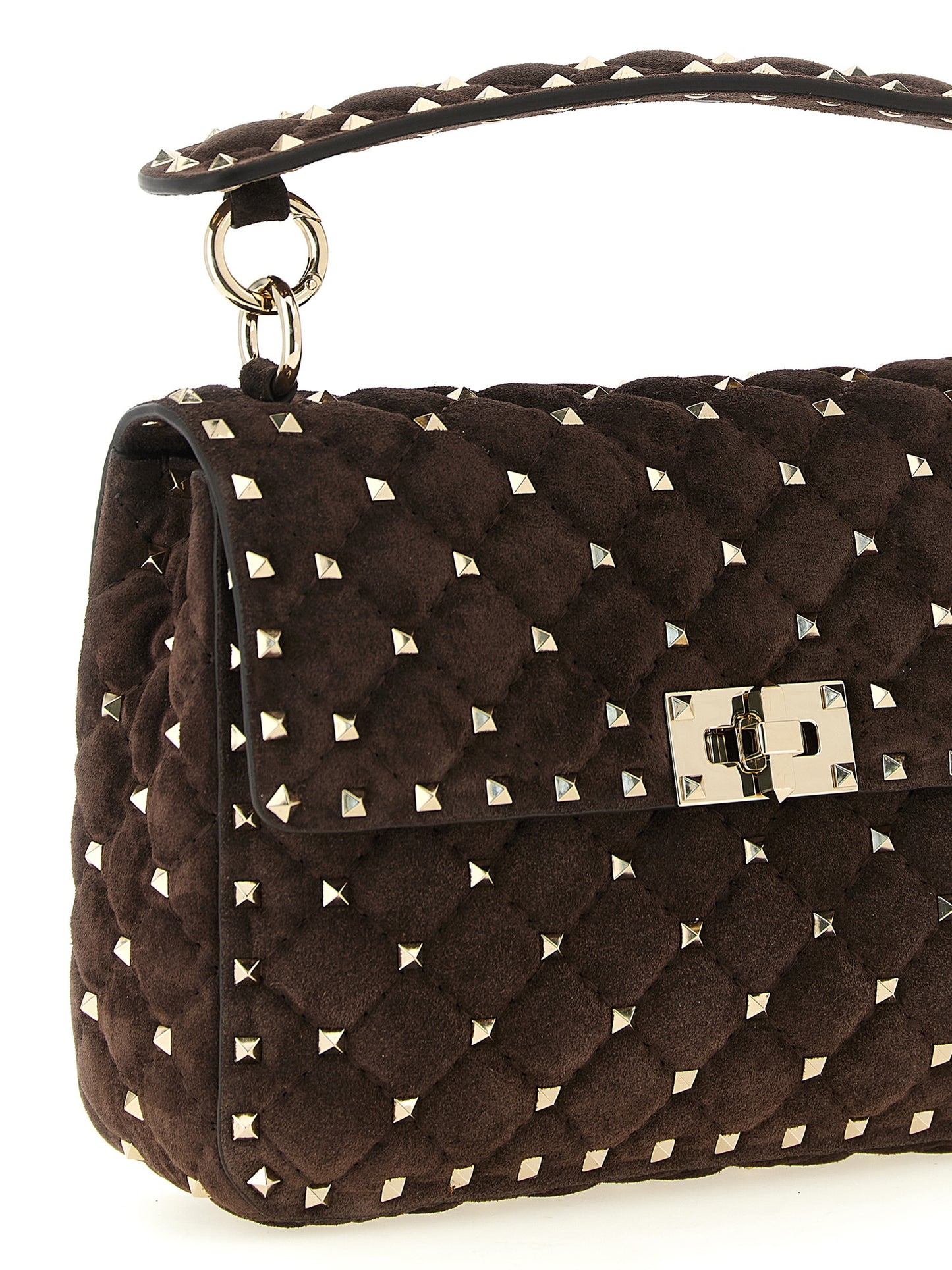 2-in-1 Shoulder & Crossbody Handbag by Valentino Garavani for women in suede calfskin leather brown features an multi-faceted design with a secure zipper, ample , and versatile crossbody-strap, shoulder-strap & handle for a multi-faceted finish.