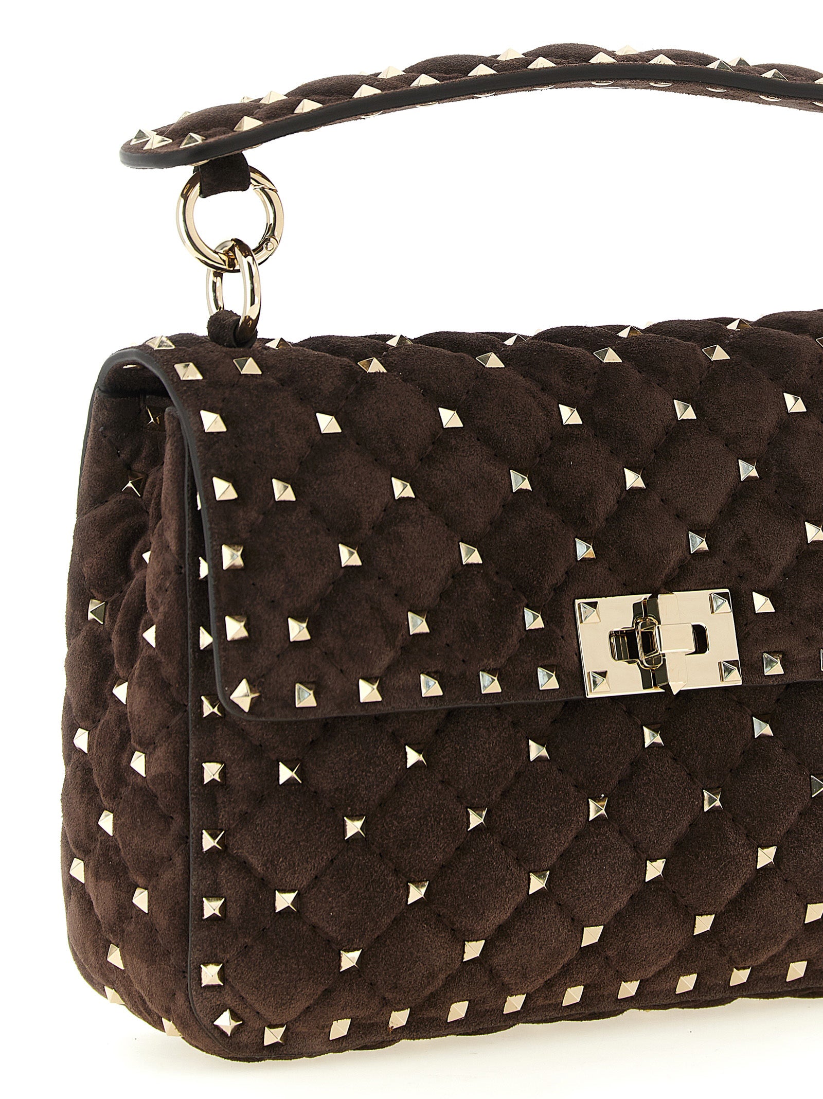 2-in-1 Shoulder & Crossbody Handbag by Valentino Garavani for women in suede calfskin leather brown features an multi-faceted design with a secure zipper, ample , and versatile crossbody-strap, shoulder-strap & handle for a multi-faceted finish.