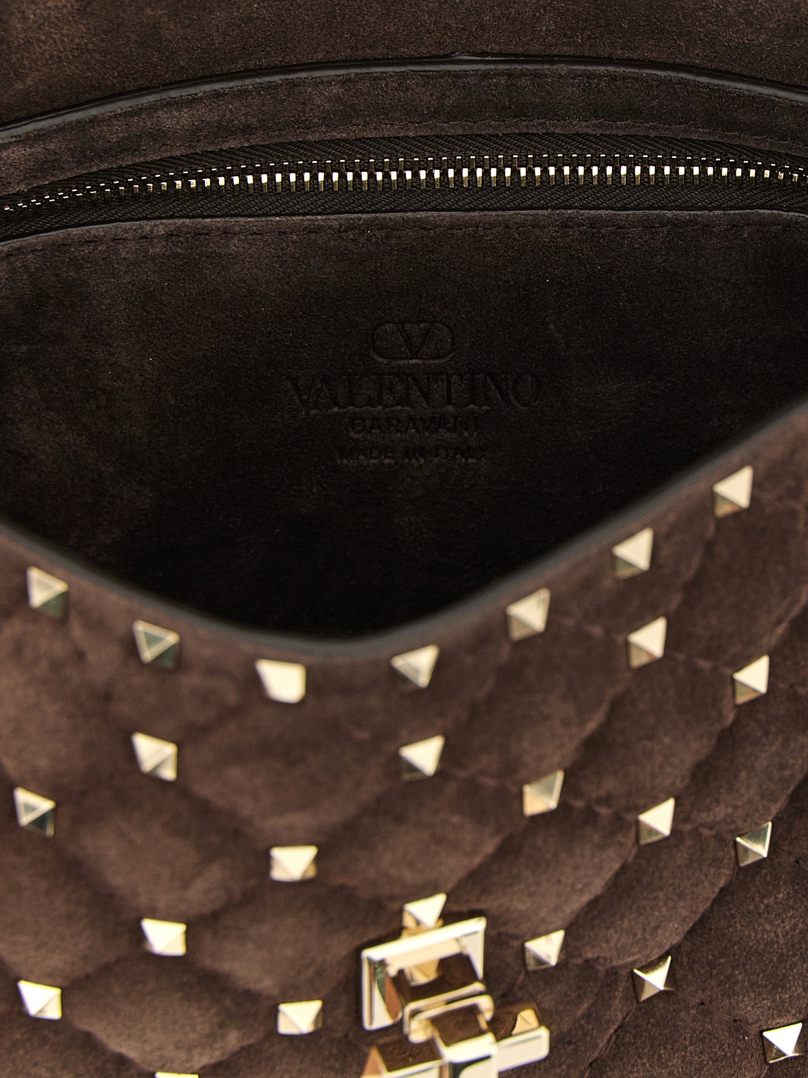 2-in-1 Shoulder & Crossbody Handbag by Valentino Garavani for women in suede calfskin leather brown showcases a versatile sophistication silhouette, featuring a secure zipper, versatile sophistication , and versatile crossbody-strap, shoulder-strap & handle for a versatile sophistication finish.