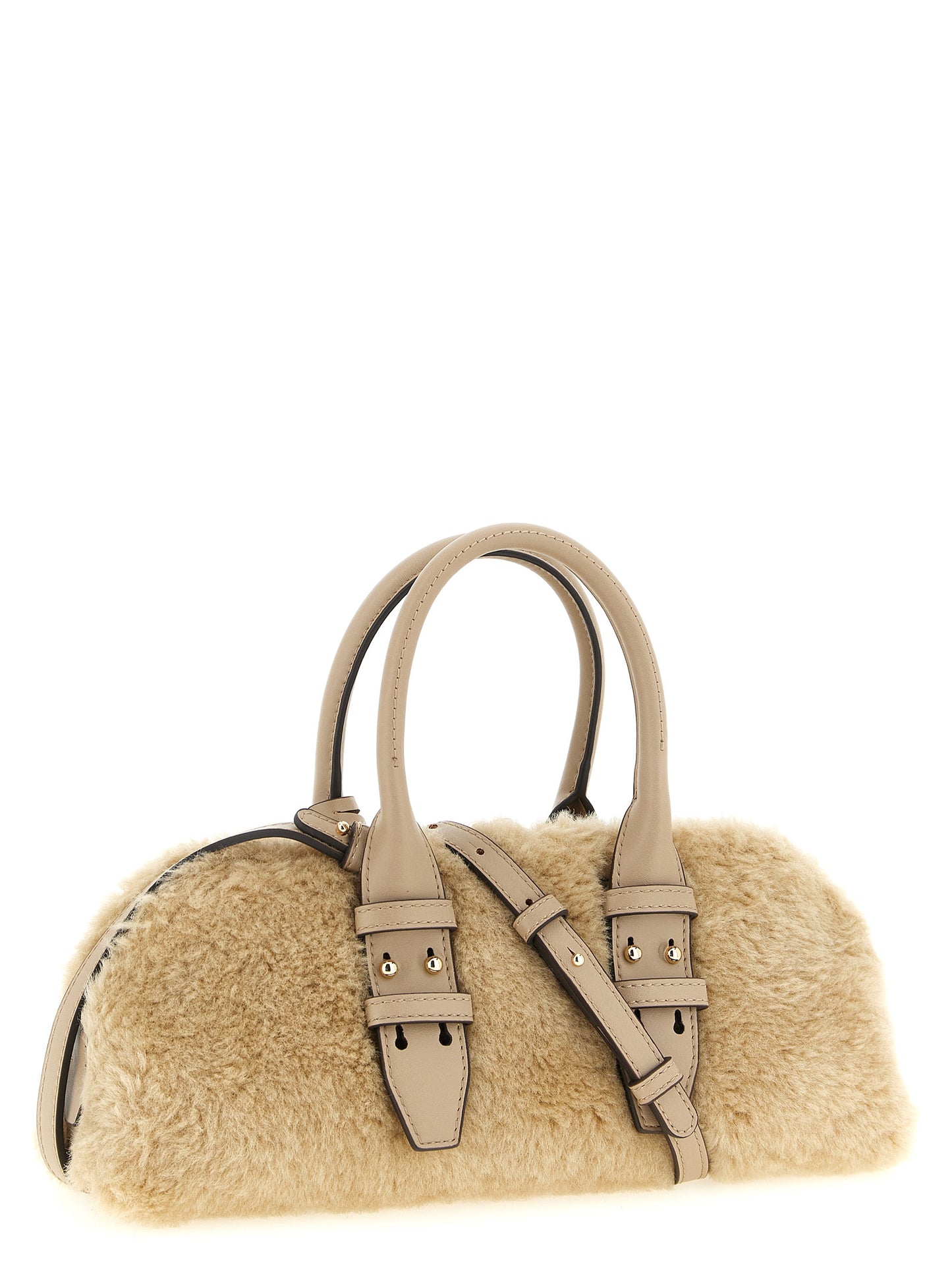 Handbag by PINKO for women in polyester gray & gold features a signature silhouette, showcasing a secure zipper & buckle and signature with versatile handle for a sophisticated look.