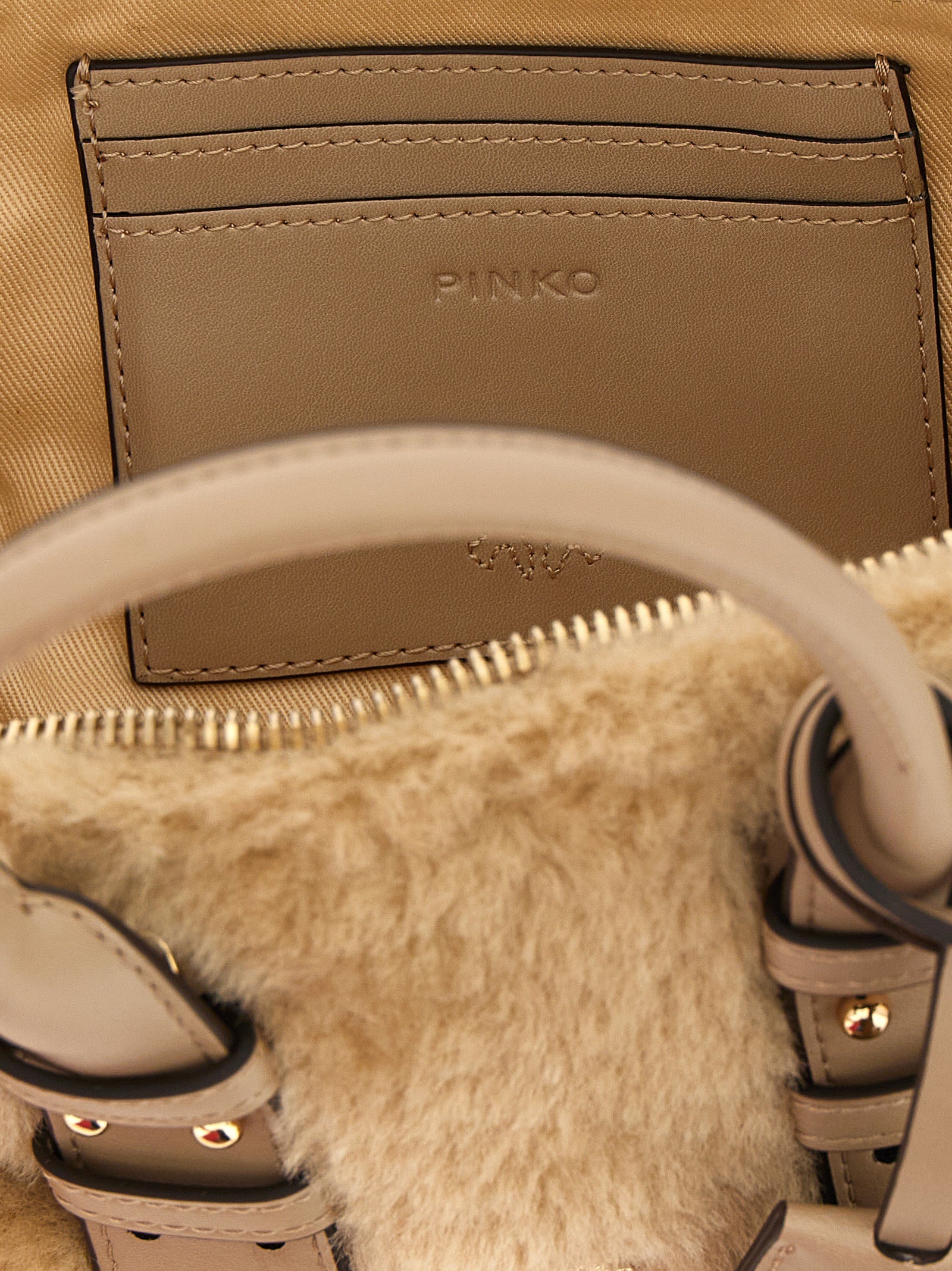 Handbag by PINKO for women in polyester gray & gold features a refined silhouette, showcasing a secure zipper & buckle, organized , and versatile handle for a refined finish.
