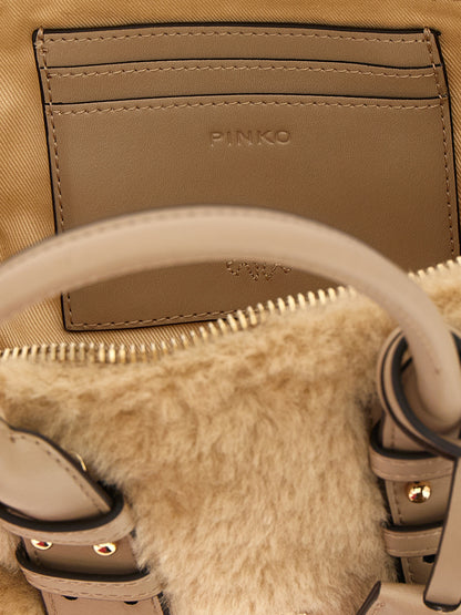 Handbag by PINKO for women in polyester gray & gold features a refined silhouette, showcasing a secure zipper & buckle, organized , and versatile handle for a refined finish.