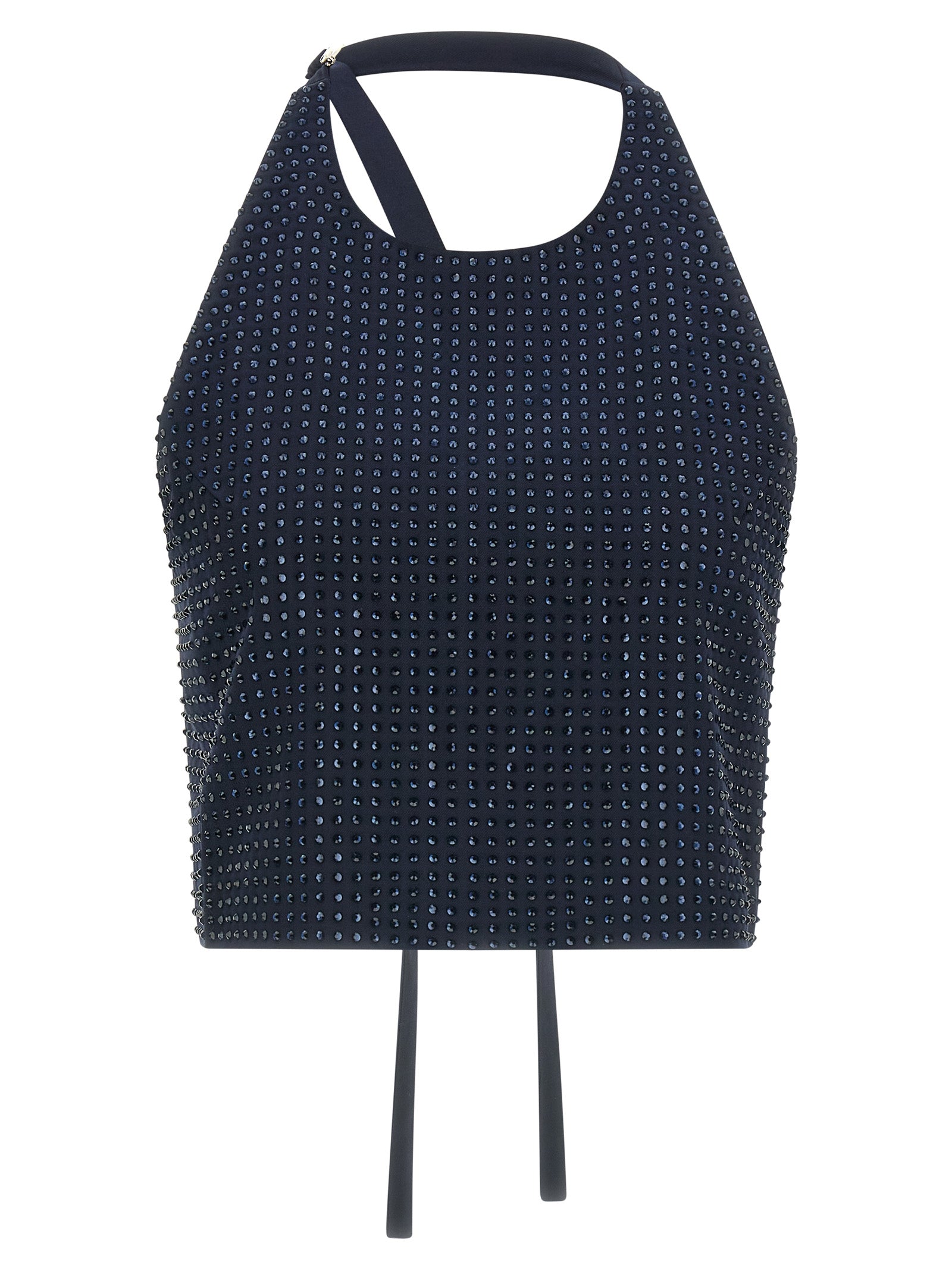 Tank Top by PINKO for women in polyester viscose & rhinestone dark-blue features an bespeak silhouette, showcasing an bespeak sleeveless and bespeak for a truly sophisticated look.