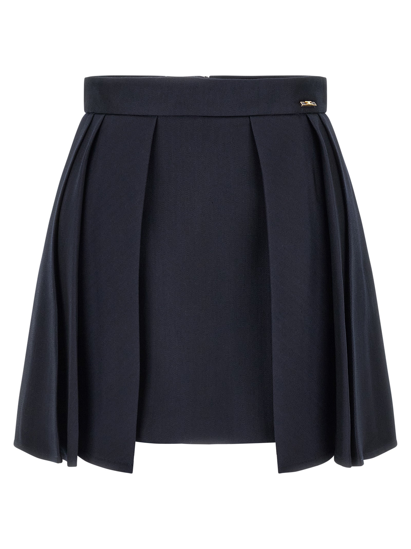 Skirt by Elisabetta Franchi for women in polyamide viscose & virgin wool blue & gold features an relaxed-yet-refined silhouette that elegantly showcases the Grace Women's High Rise Polyamide Viscose & Virgin Wool Skirt design and sophisticated mini long.