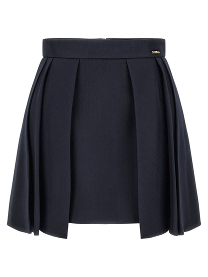 Skirt by Elisabetta Franchi for women in polyamide viscose & virgin wool blue & gold features an relaxed-yet-refined silhouette that elegantly showcases the Grace Women's High Rise Polyamide Viscose & Virgin Wool Skirt design and sophisticated mini long.