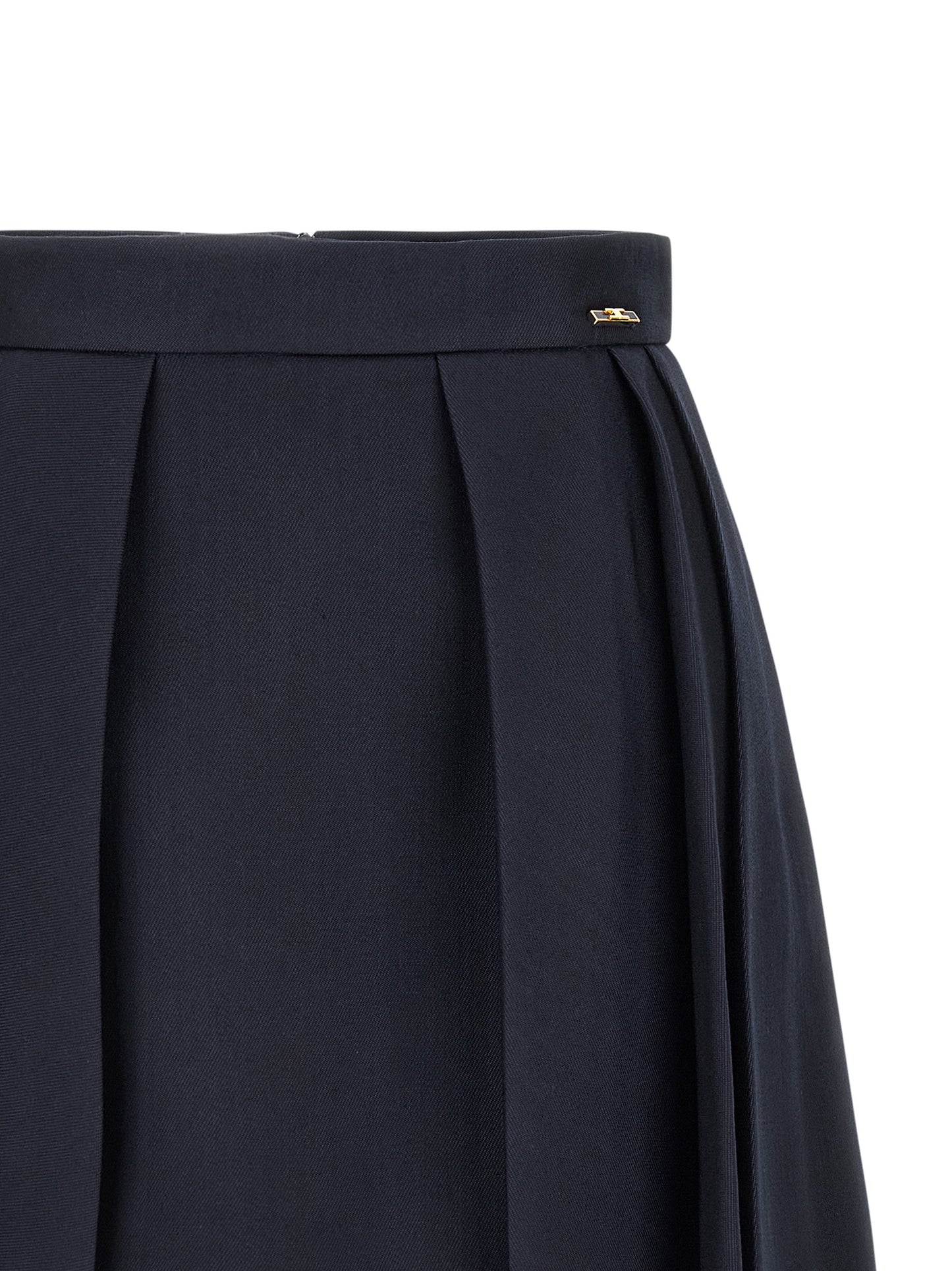 Skirt by Elisabetta Franchi for women in polyamide viscose & virgin wool blue & gold showcases a sultry silhouette, elegantly defined by its mini long and the sophisticated sultry design of the Grace Women's High Rise Polyamide Viscose & Virgin Wool Skirt.