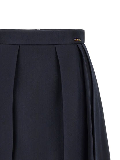 Skirt by Elisabetta Franchi for women in polyamide viscose & virgin wool blue & gold showcases a sultry silhouette, elegantly defined by its mini long and the sophisticated sultry design of the Grace Women's High Rise Polyamide Viscose & Virgin Wool Skirt.