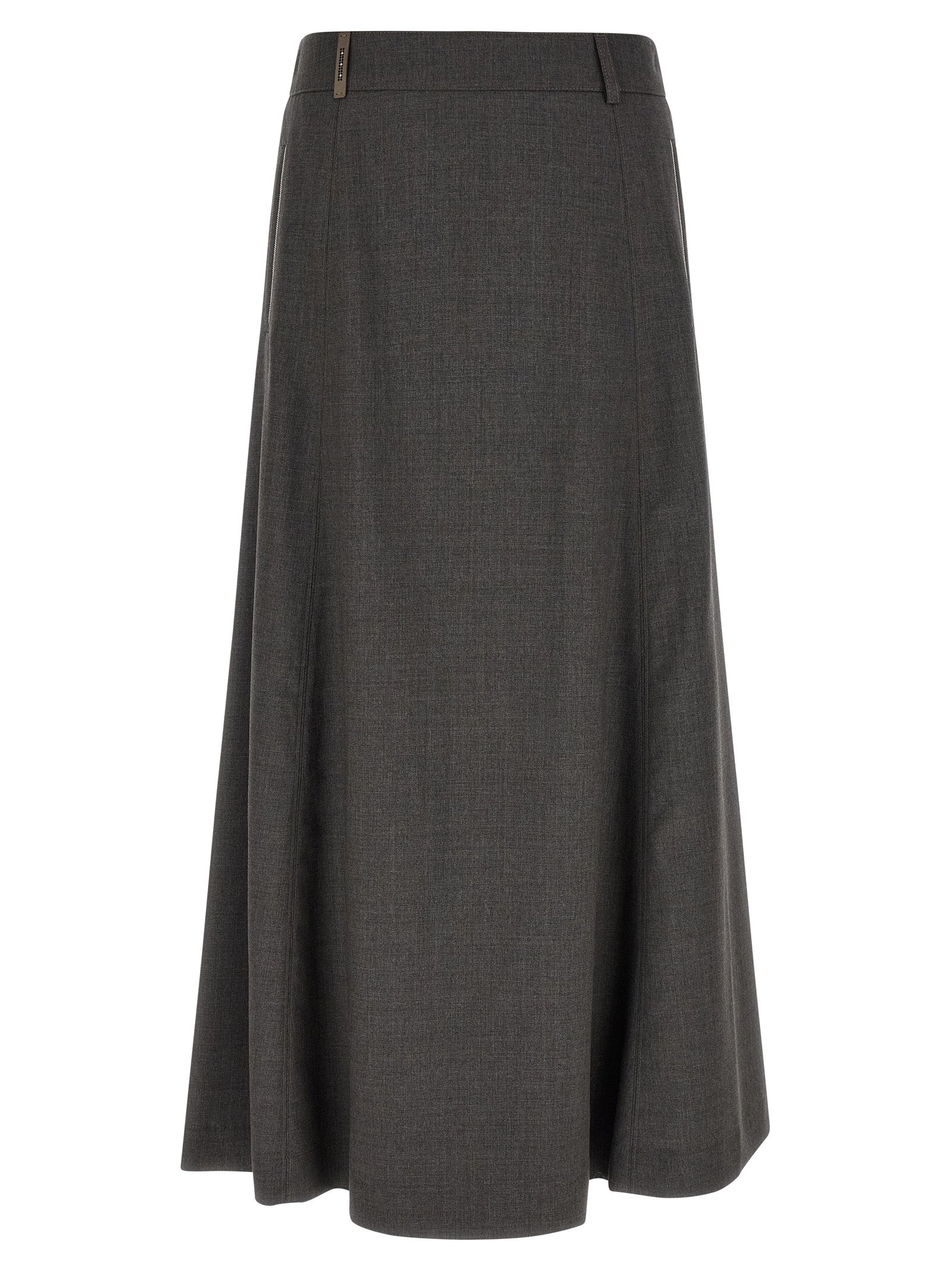 Skirt by Peserico for women in virgin wool gray showcases a sultry silhouette, elegantly defined by its midi and the sophisticated sultry design of the 9 To 5 Women's A Line Flared Virgin Wool Skirt.