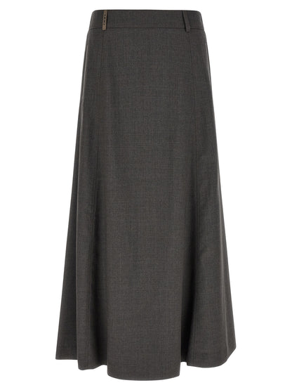 Skirt by Peserico for women in virgin wool gray showcases a sultry silhouette, elegantly defined by its midi and the sophisticated sultry design of the 9 To 5 Women's A Line Flared Virgin Wool Skirt.