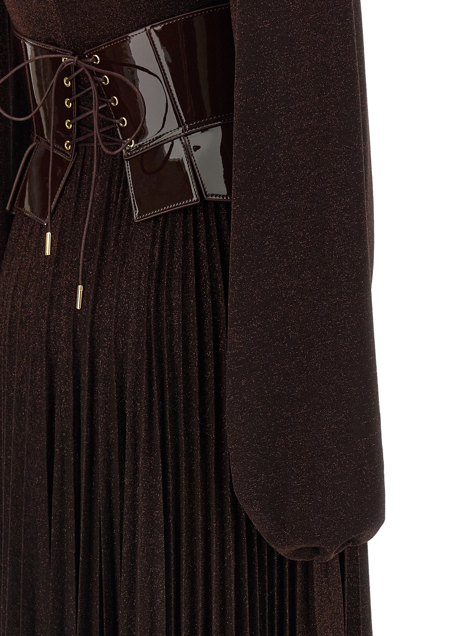 Dress by Elisabetta Franchi for women in viscose polyester & polyamide brown & red features an cute silhouette, detailed with a and that elegantly flows into a cute long.