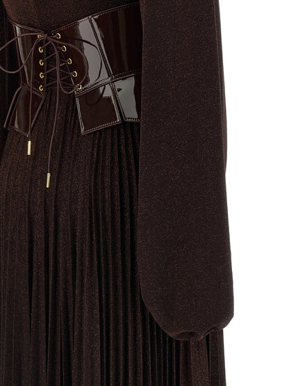 Dress by Elisabetta Franchi for women in viscose polyester & polyamide brown & red features an cute silhouette, detailed with a and that elegantly flows into a cute long.