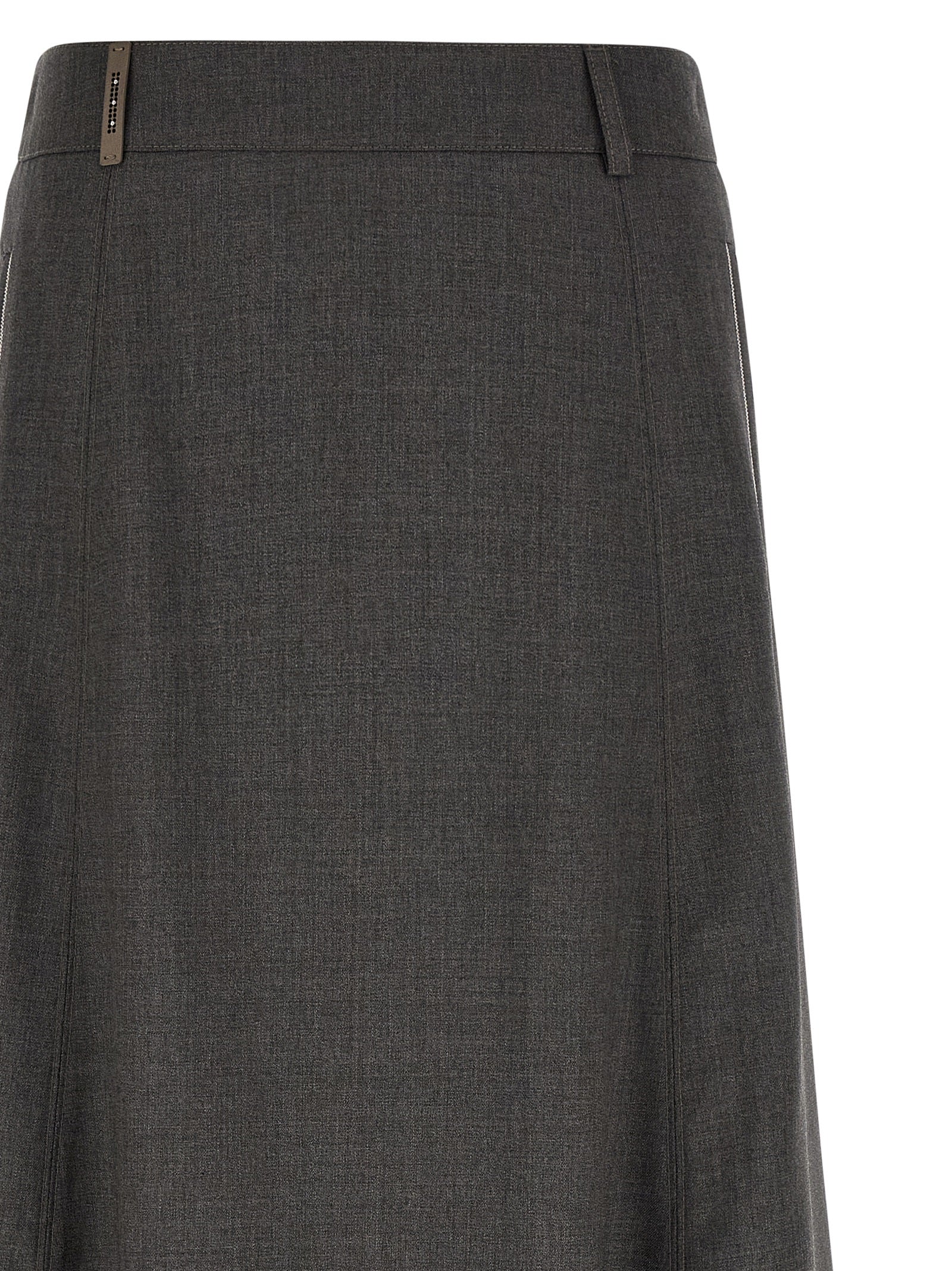 Skirt by Peserico for women in virgin wool gray features a captivating silhouette, showcasing the captivating 9 To 5 Women's A Line Flared Virgin Wool Skirt design with a sophisticated midi for a captivating look.