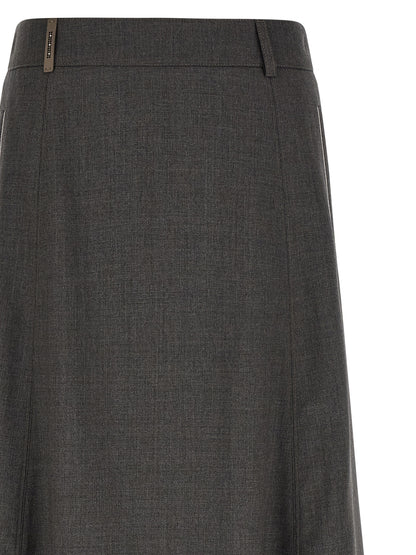 Skirt by Peserico for women in virgin wool gray features a captivating silhouette, showcasing the captivating 9 To 5 Women's A Line Flared Virgin Wool Skirt design with a sophisticated midi for a captivating look.
