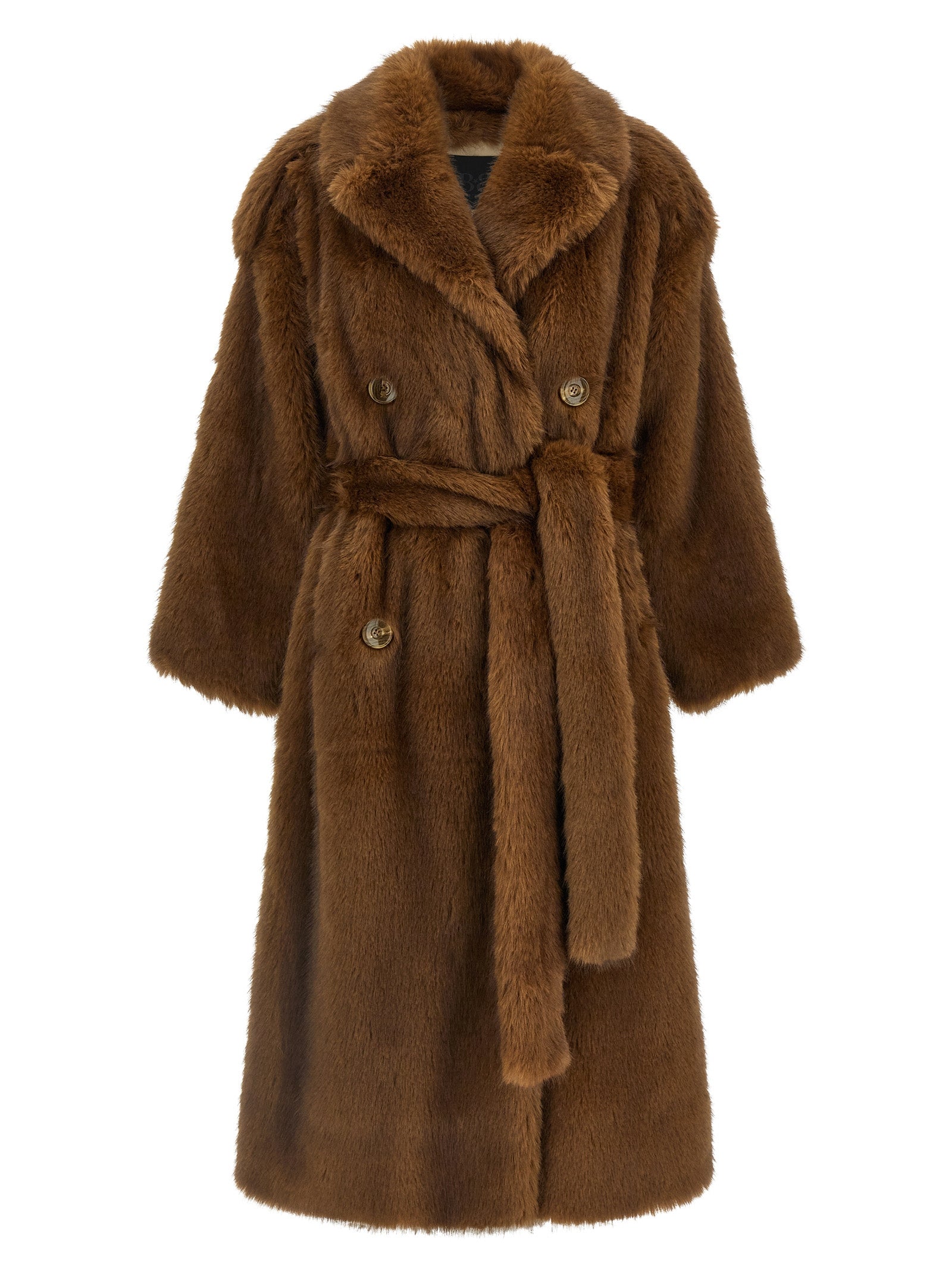 Trench Coat by B&B COUTURE for women in polyester brown presents a utilitarian silhouette, showcasing a utilitarian lapel neckline and sophisticated for a truly utilitarian look.