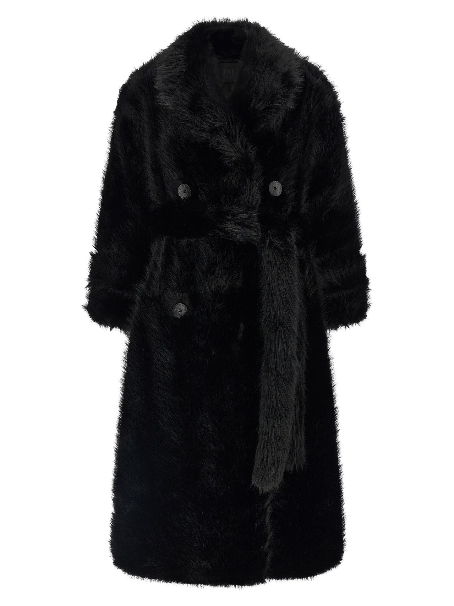 Trench Coat by B&B COUTURE for women in polyester fur and black presents a exquisite silhouette, showcasing a exquisite and functional for an elevated aesthetic.