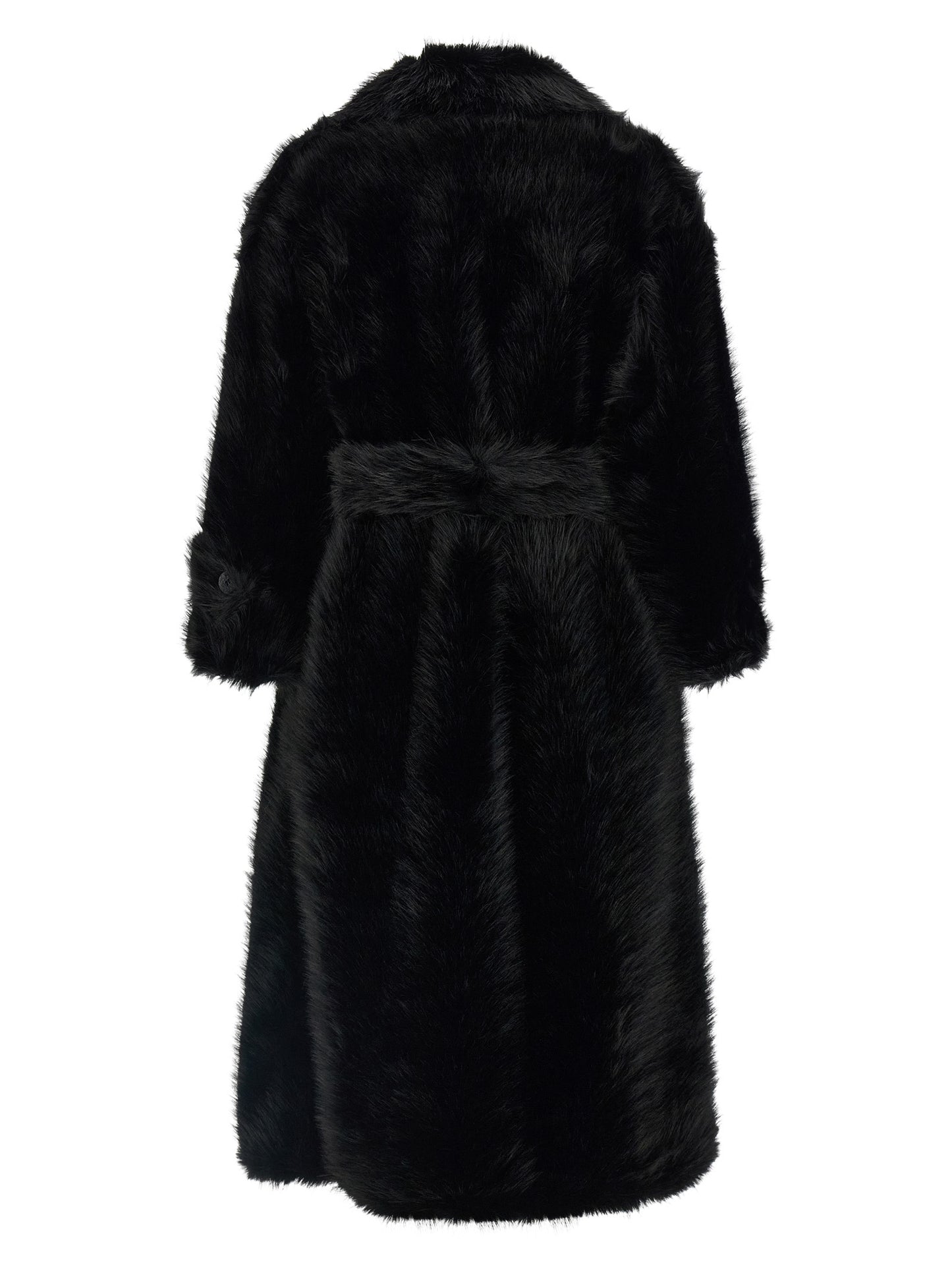 Trench Coat by B&B COUTURE for women in polyester fur black presents an sculptural silhouette, artfully detailed with a sculptural and functional for a truly sculptural finish.