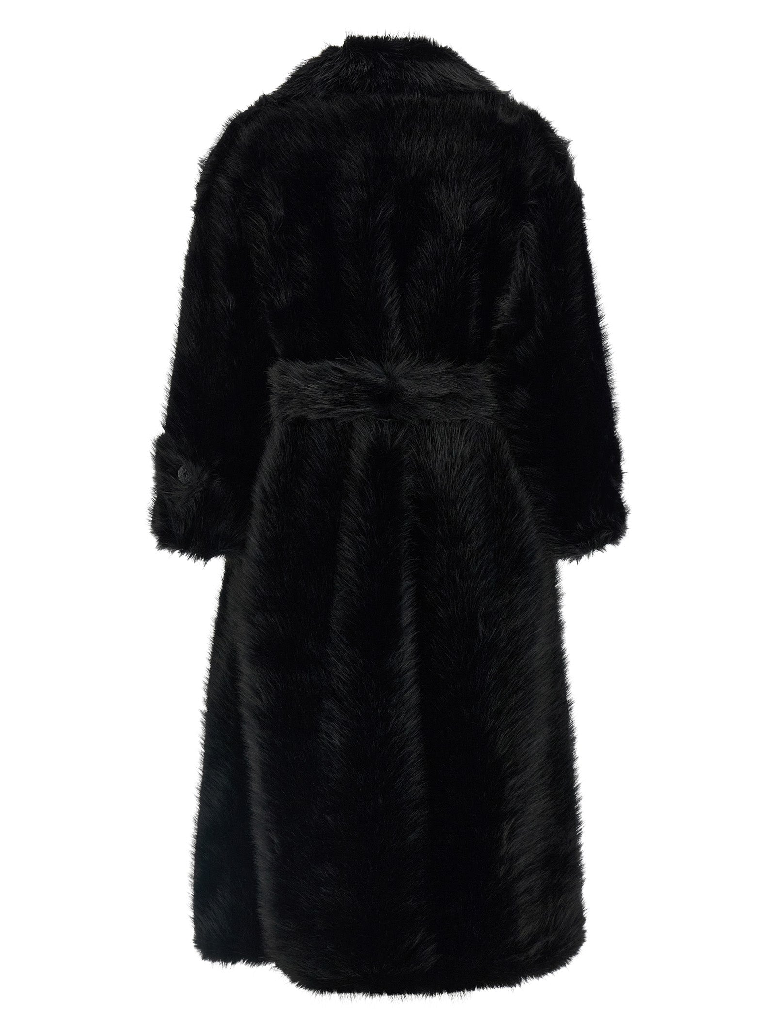 Trench Coat by B&B COUTURE for women in polyester fur black presents an sculptural silhouette, artfully detailed with a sculptural and functional for a truly sculptural finish.