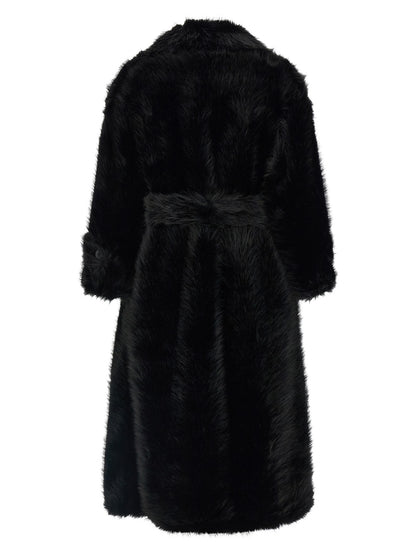 Trench Coat by B&B COUTURE for women in polyester fur black presents an sculptural silhouette, artfully detailed with a sculptural and functional for a truly sculptural finish.