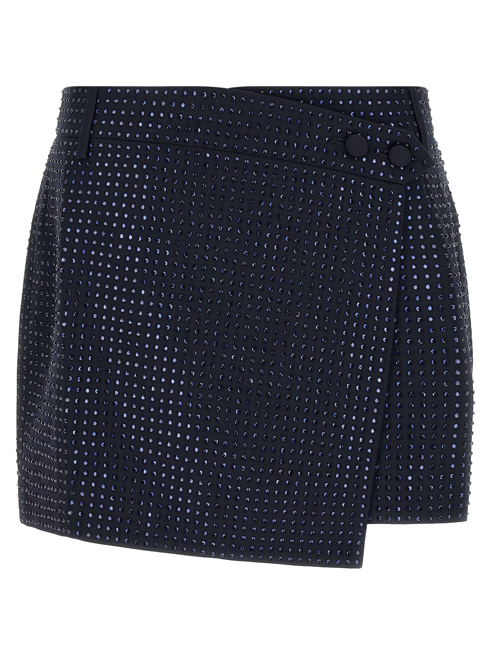 Skirt by PINKO for women in polyester viscose & rhinestone blue showcases a sultry silhouette, elegantly defined by its long and the sophisticated sultry design of the Women's Tailored Asymmetrical Polyester Viscose & Rhinestone Skirt.