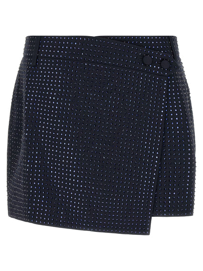 Skirt by PINKO for women in polyester viscose & rhinestone blue showcases a sultry silhouette, elegantly defined by its long and the sophisticated sultry design of the Women's Tailored Asymmetrical Polyester Viscose & Rhinestone Skirt.