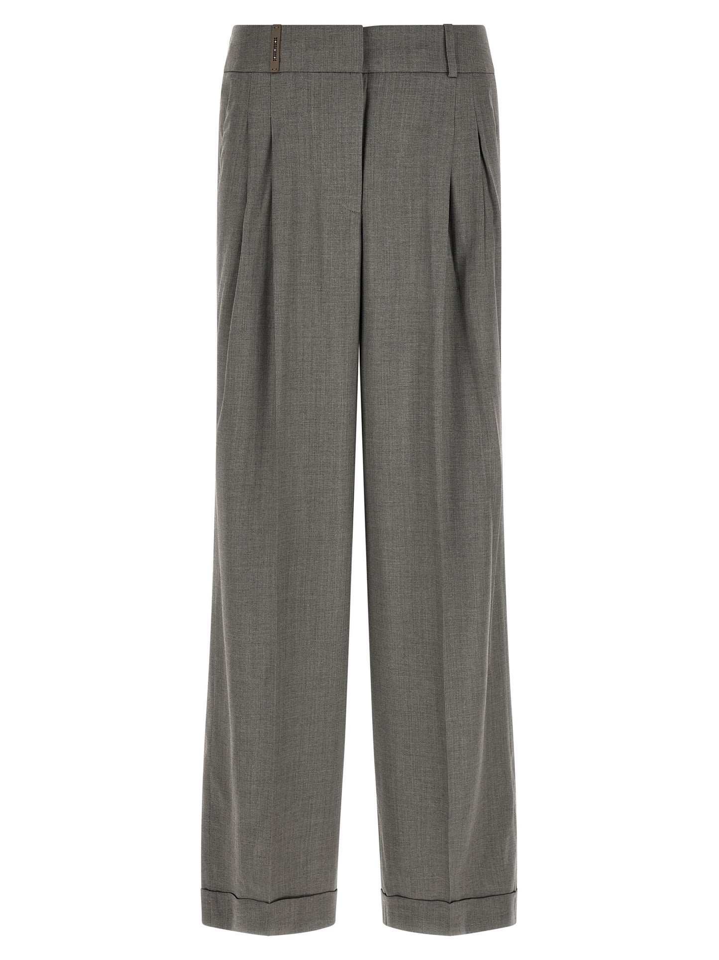 Trousers by Peserico for women in virgin wool & viscose gray features a tailored silhouette with a tailored relaxed-fit & wide, defined by its long and a sophisticated .