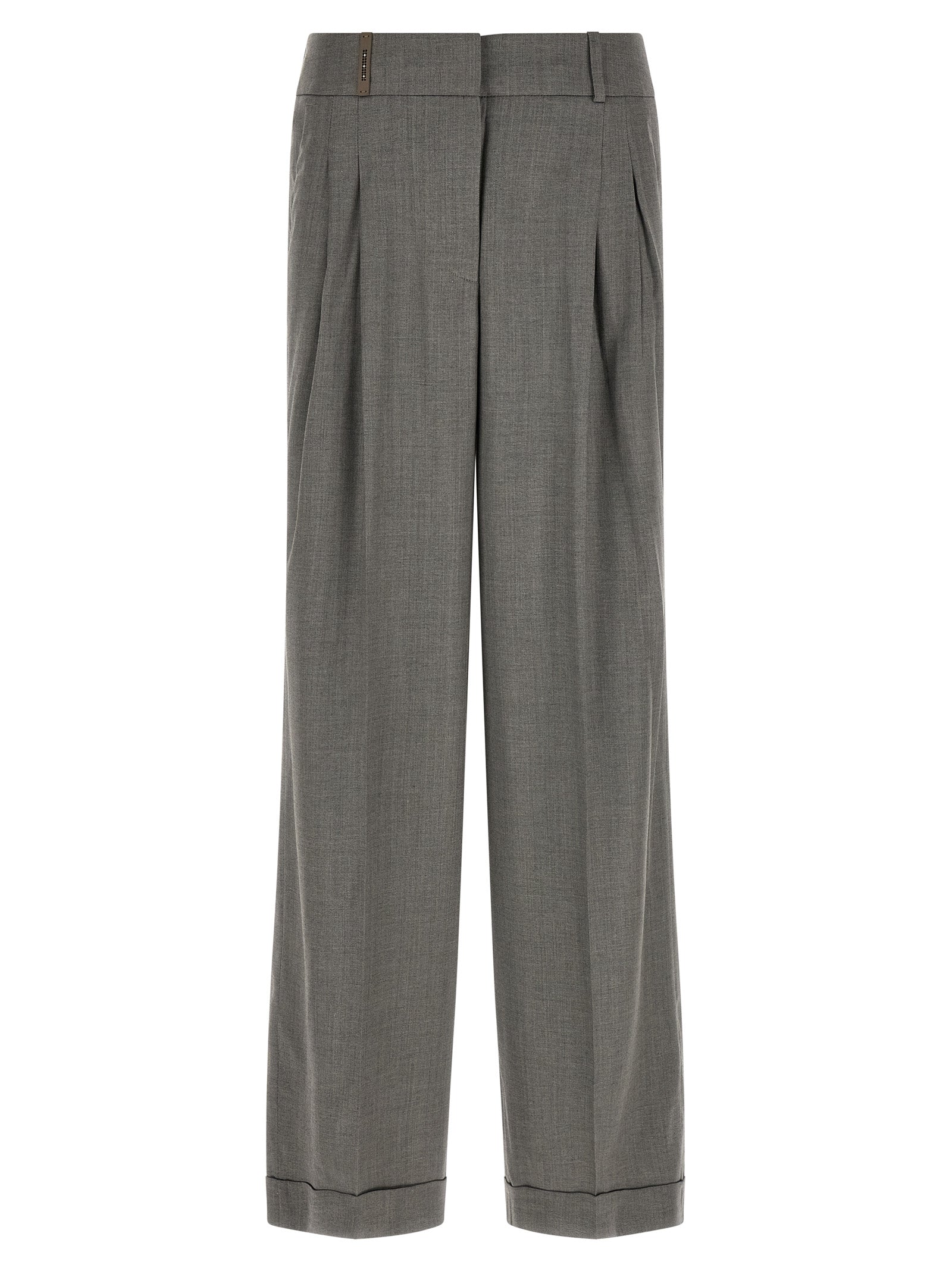 Trousers by Peserico for women in virgin wool & viscose gray features a tailored silhouette with a tailored relaxed-fit & wide, defined by its long and a sophisticated .