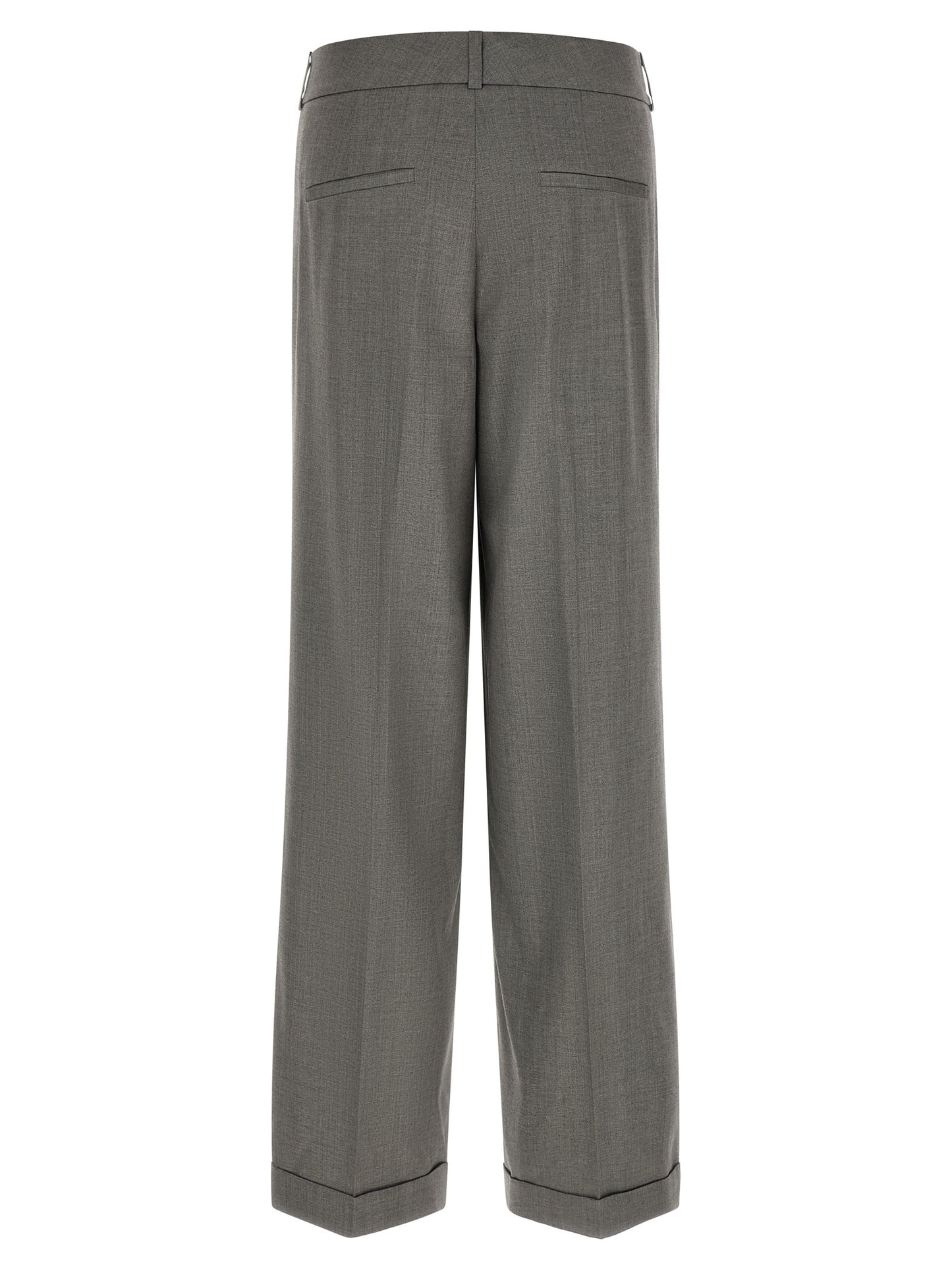 Trousers by Peserico for women in virgin wool & viscose gray features a sculptural silhouette, showcasing a sculptural relaxed-fit & wide and long with a sophisticated for a sculptural finish.