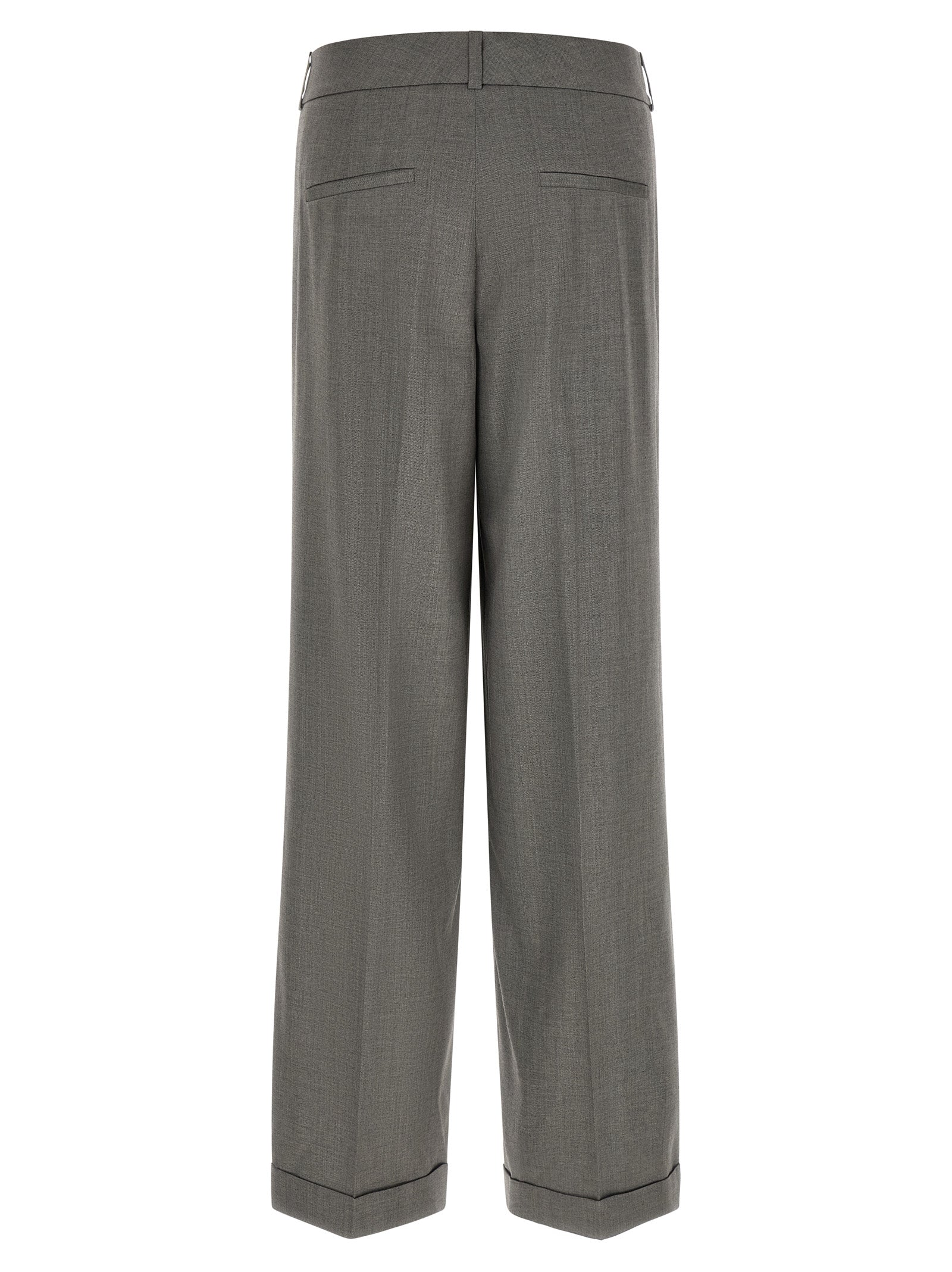 Trousers by Peserico for women in virgin wool & viscose gray features a sculptural silhouette, showcasing a sculptural relaxed-fit & wide and long with a sophisticated for a sculptural finish.