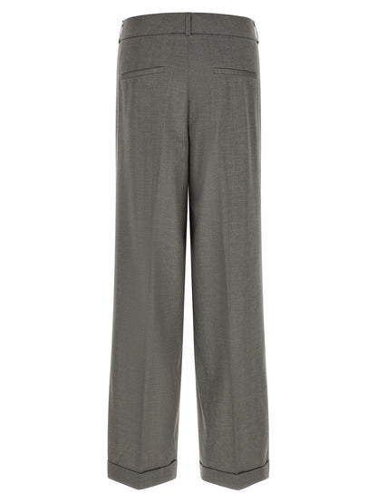Trousers by Peserico for women in virgin wool & viscose gray features a sculptural silhouette, showcasing a sculptural relaxed-fit & wide and long with a sophisticated for a sculptural finish.