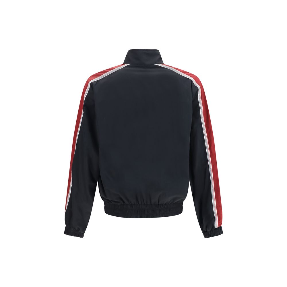 Bomber Jacket by Versace for men in nylon black & jacquard features a dramatic silhouette, showcasing a sophisticated stand-collar neckline and distinctive lightweight & pockets for a dramatic aesthetic.