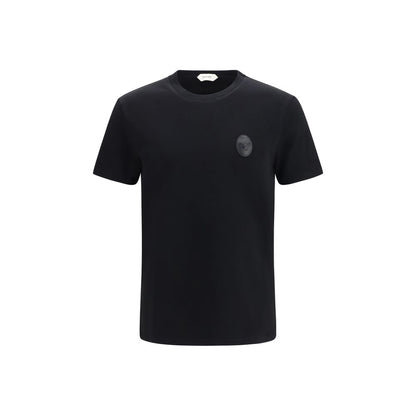 T-Shirt by Versace for men in stretch cotton black showcases a unassuming silhouette, artfully detailed with a refined crew neckline and unassuming short-sleeve for a sophisticated, contemporary look.