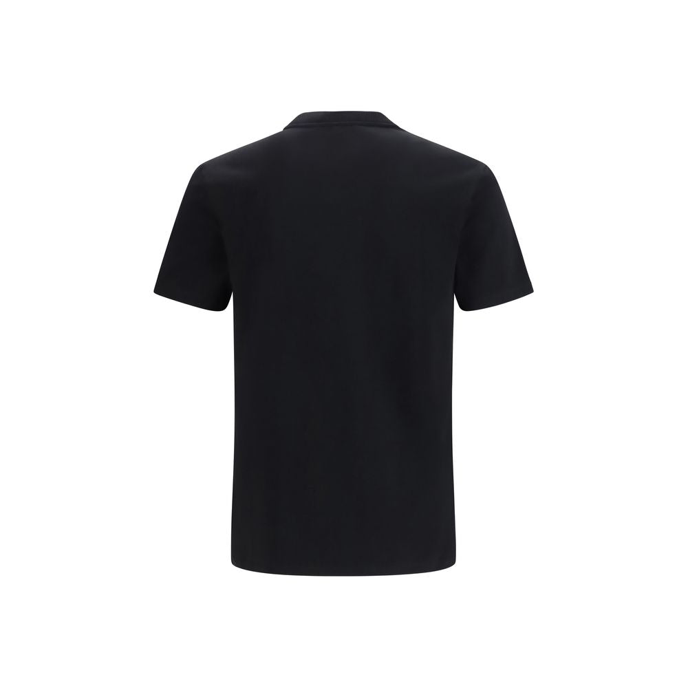 T-Shirt by Versace for men in stretch cotton black showcases a dramatic silhouette, elegantly detailed with a dramatic crew neckline and for a truly dramatic finish.