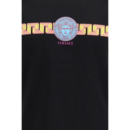 T-Shirt by Versace for men in cotton black & print showcases a chic silhouette, artfully detailed with a chic and for a chic finish.