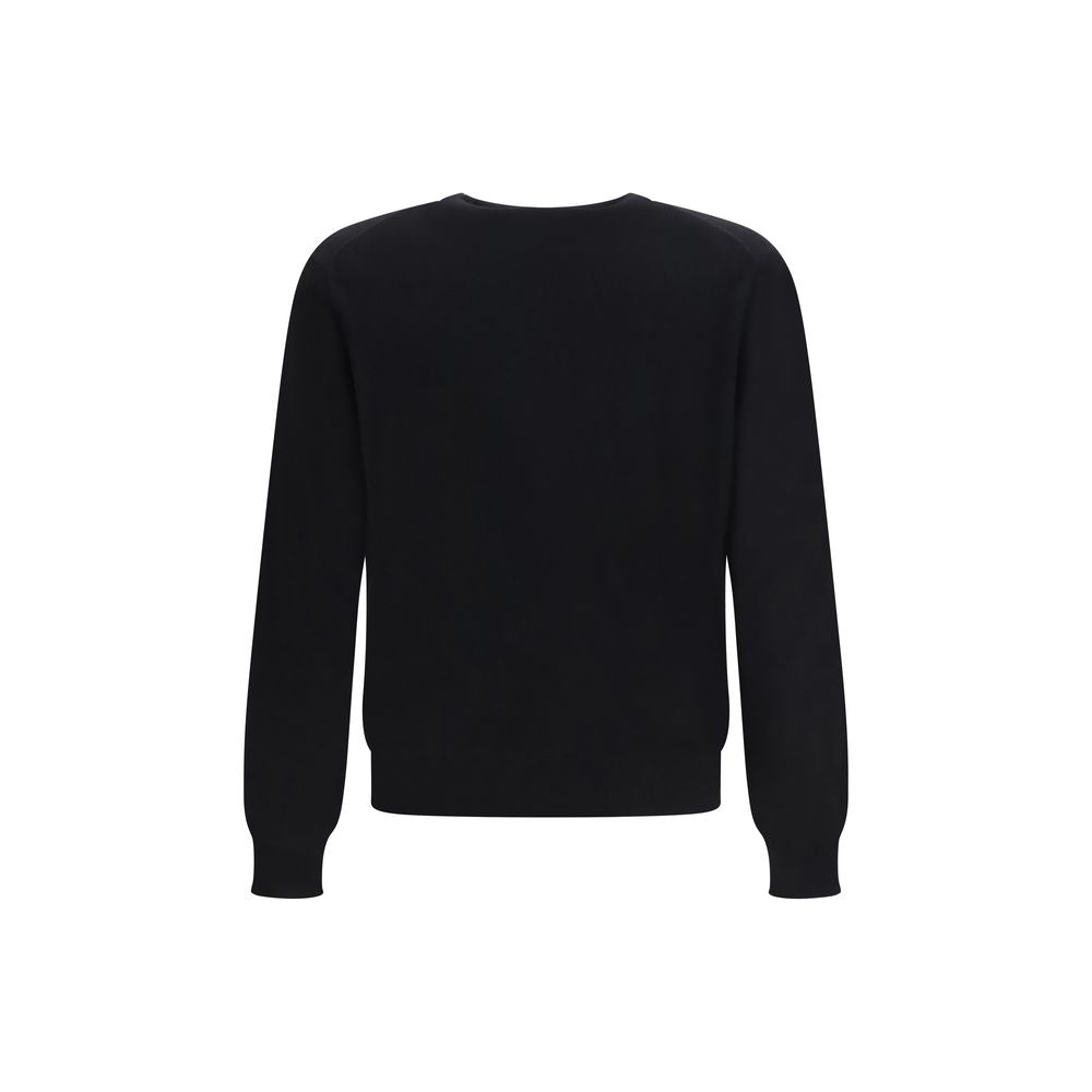 Sweater by Versace for men in cashmere & capra leather black showcases a downtown chic silhouette, artfully finished with a downtown chic crew neckline and for a sophisticated, high-end look.