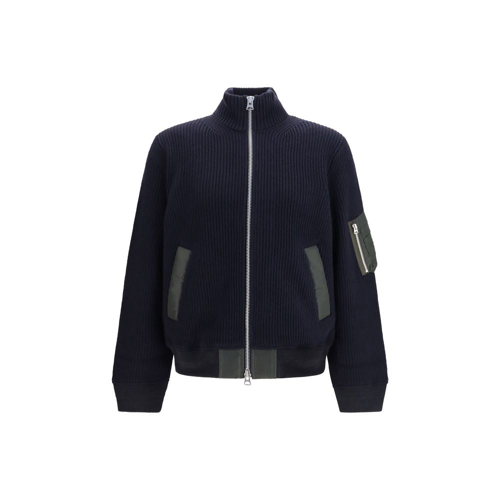 Sweatshirt by Sacai for men in wool & nylon blue showcases a slouchy chic silhouette, artfully detailed with a slouchy chic high-neck neckline and for a slouchy chic finish.