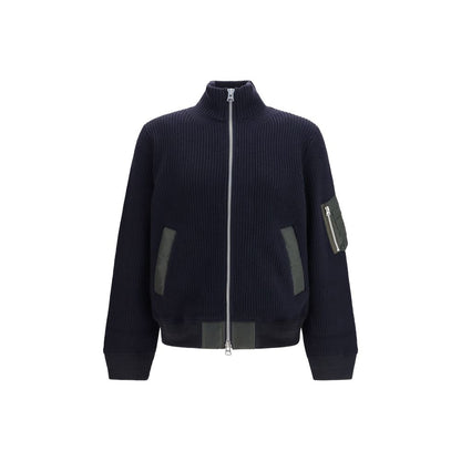Sweatshirt by Sacai for men in wool & nylon blue showcases a slouchy chic silhouette, artfully detailed with a slouchy chic high-neck neckline and for a slouchy chic finish.