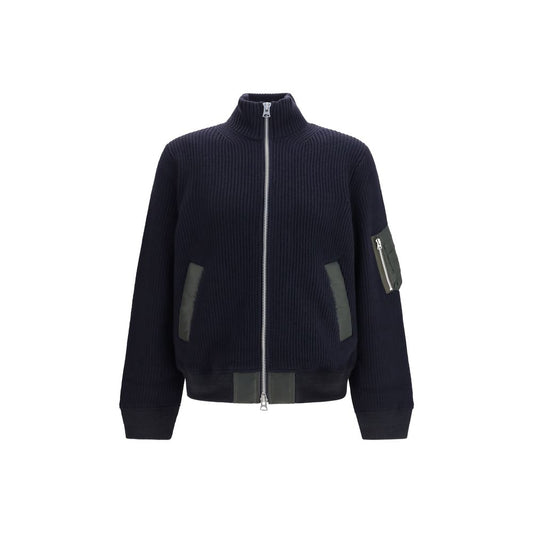 Sweatshirt by Sacai for men in wool & nylon blue showcases a slouchy chic silhouette, artfully detailed with a slouchy chic high-neck neckline and for a slouchy chic finish.