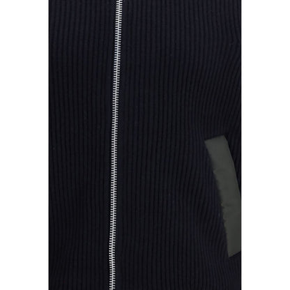 Sweatshirt by Sacai for men in wool & nylon blue features an provocated silhouette, detailed with a provocated and a refined for a sophisticated aesthetic.