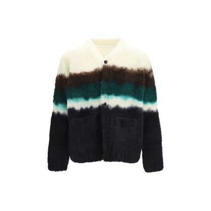 Cardigan by Sacai for men in wool & polyester multicolor features an impeccable silhouette, showcasing a sophisticated and long-sleeve detail for a truly impeccable finish.