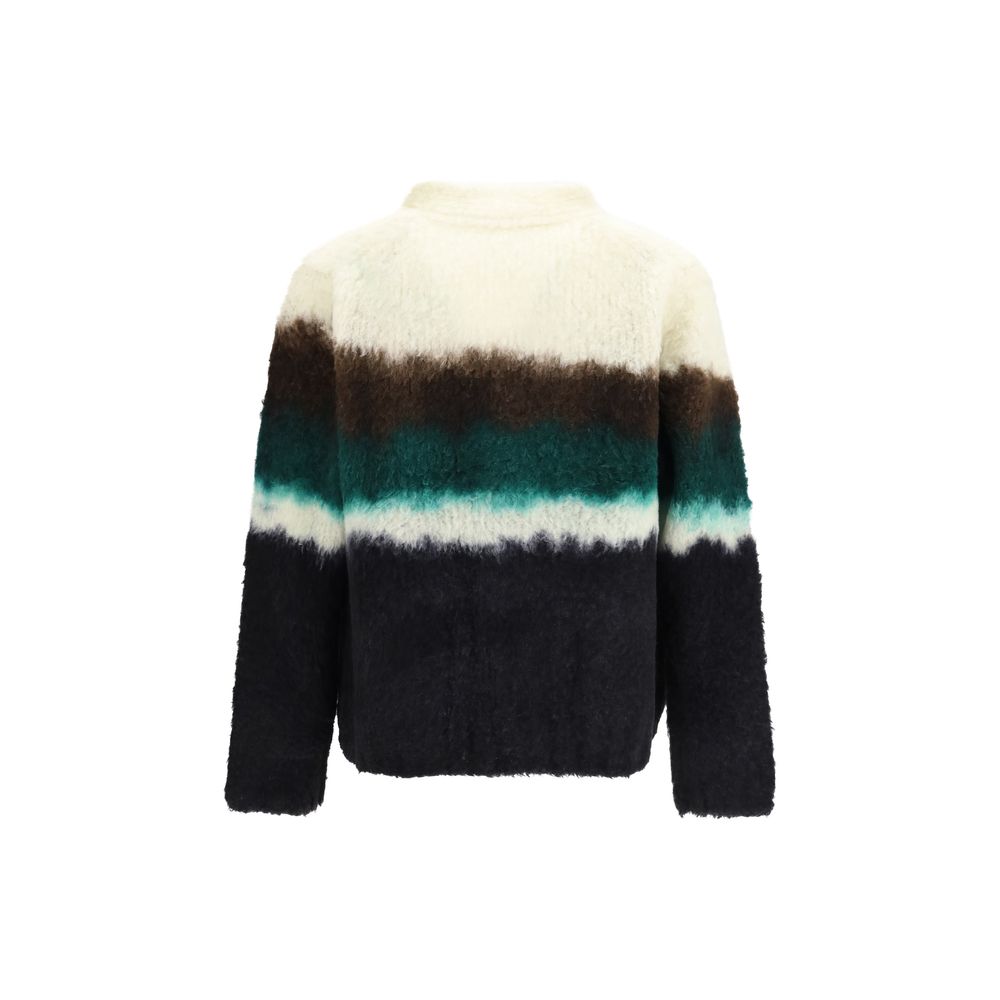 Cardigan by Sacai for men in wool & polyester multicolor features a dramatic silhouette, showcasing a sophisticated and dramatic detail for a timeless, premium look.