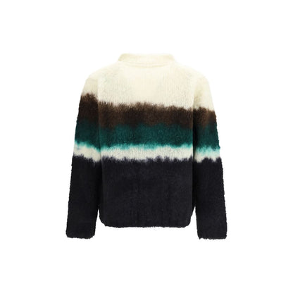 Cardigan by Sacai for men in wool & polyester multicolor features a dramatic silhouette, showcasing a sophisticated and dramatic detail for a timeless, premium look.