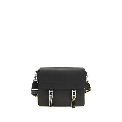 Medium 2-in-1 Shoulder & Crossbody Flap Bag by Fendi for men in bos taurus calf leather black & natural features a distinguished silhouette, showcasing a secure flap and distinguished built-in-compartments with versatile crossbody-strap, shoulder-strap & adjustable-strap for a distinguished finish.