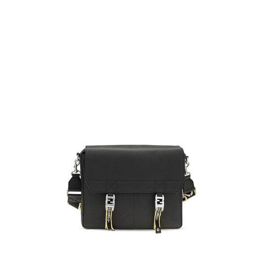 Medium 2-in-1 Shoulder & Crossbody Flap Bag by Fendi for men in bos taurus calf leather black & natural features a distinguished silhouette, showcasing a secure flap and distinguished built-in-compartments with versatile crossbody-strap, shoulder-strap & adjustable-strap for a distinguished finish.