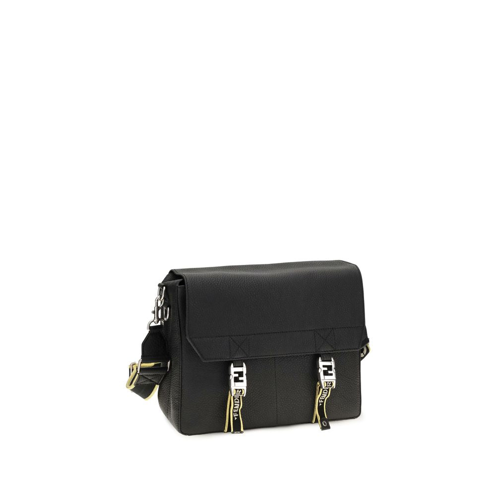 Medium 2-in-1 Shoulder & Crossbody Flap Bag by Fendi for men in bos taurus calf leather black & natural showcases a enviable silhouette, artfully detailed with a secure flap, organized built-in-compartments, and versatile crossbody-strap, shoulder-strap & adjustable-strap for a enviable look.