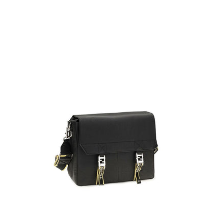 Medium 2-in-1 Shoulder & Crossbody Flap Bag by Fendi for men in bos taurus calf leather black & natural showcases a enviable silhouette, artfully detailed with a secure flap, organized built-in-compartments, and versatile crossbody-strap, shoulder-strap & adjustable-strap for a enviable look.