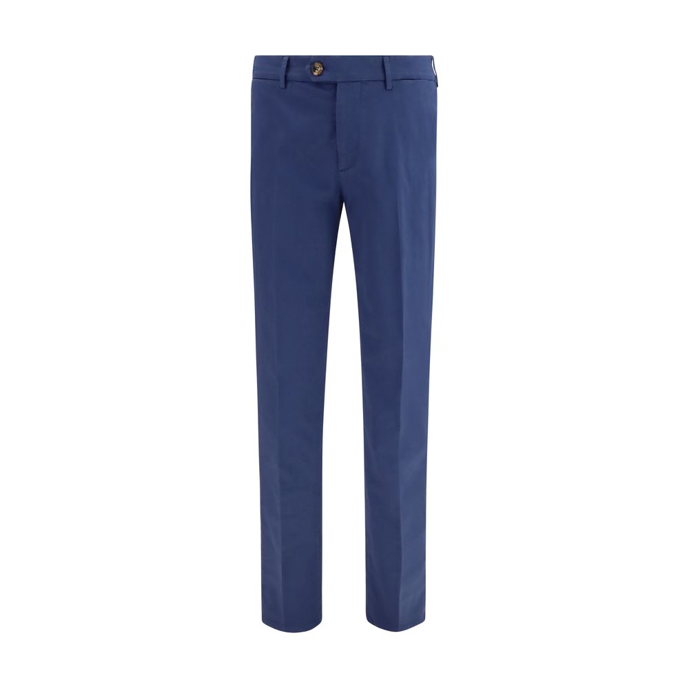 Pants by Brunello Cucinelli for men in stretch cotton blue features a sleek silhouette with a sleek regular-fit & slim, a refined long, and a sophisticated finish.
