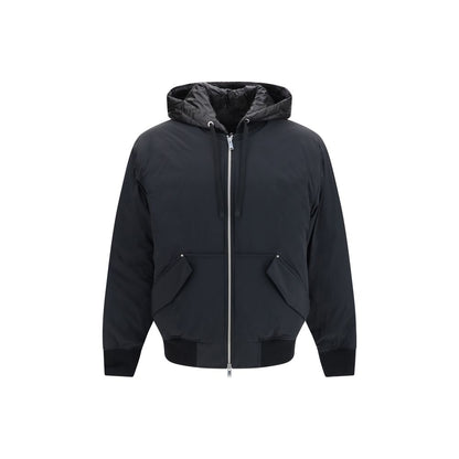 Hooded Puffer Jacket by Moose Knuckles for men in nylon & duck-down black & signature showcases a bohemian silhouette, artfully detailed with a bohemian hooded neckline and signature pockets, hooded & insulated for a truly bohemian finish.