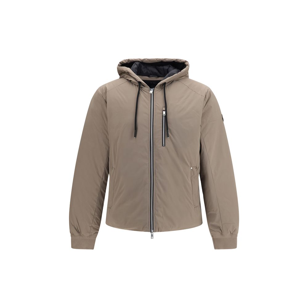 Hooded Puffer Jacket by Moose Knuckles for men in nylon & duck-down beige & signature presents a effortlessly chic silhouette, showcasing a sophisticated hooded neckline and premium pockets, hooded & insulated for a truly effortlessly chic finish.