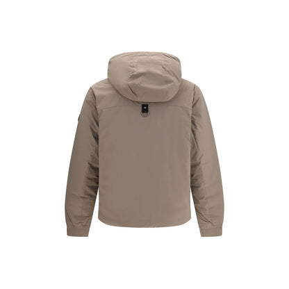 Hooded Puffer Jacket by Moose Knuckles for men in nylon & duck-down beige & signature showcases a bohemian silhouette, artfully detailed with a bohemian hooded neckline and signature pockets, hooded & insulated for a truly bohemian finish.